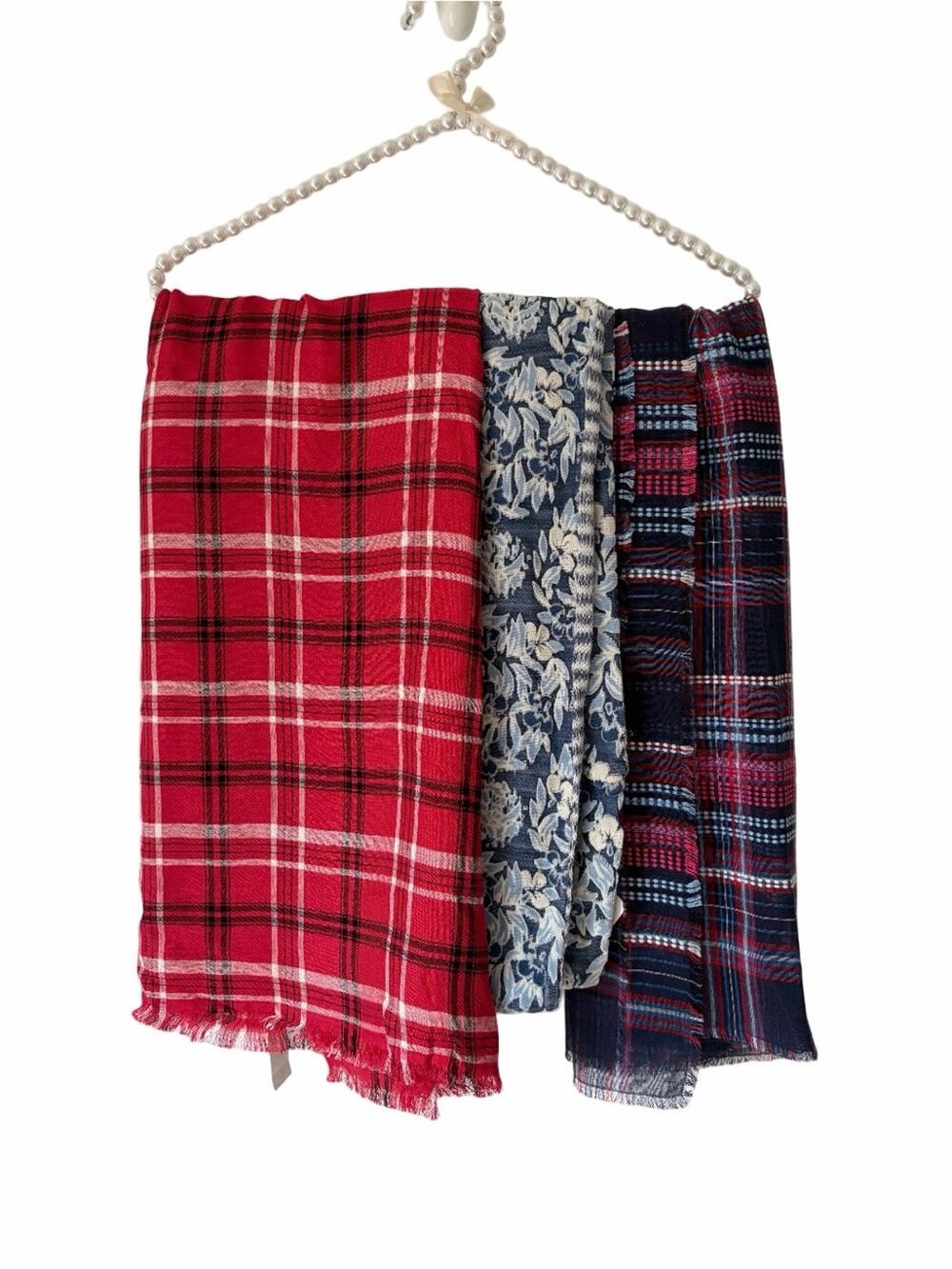 J. Jill Talbots Red Plaid Blue Floral & Navy-Red Plaid Scarf Trio Set of Three